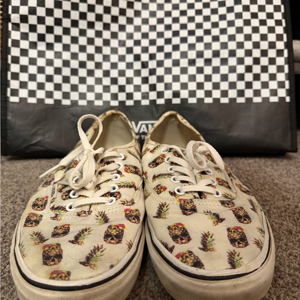 Vans Cream Sneakers with Skull and Pineapple Design